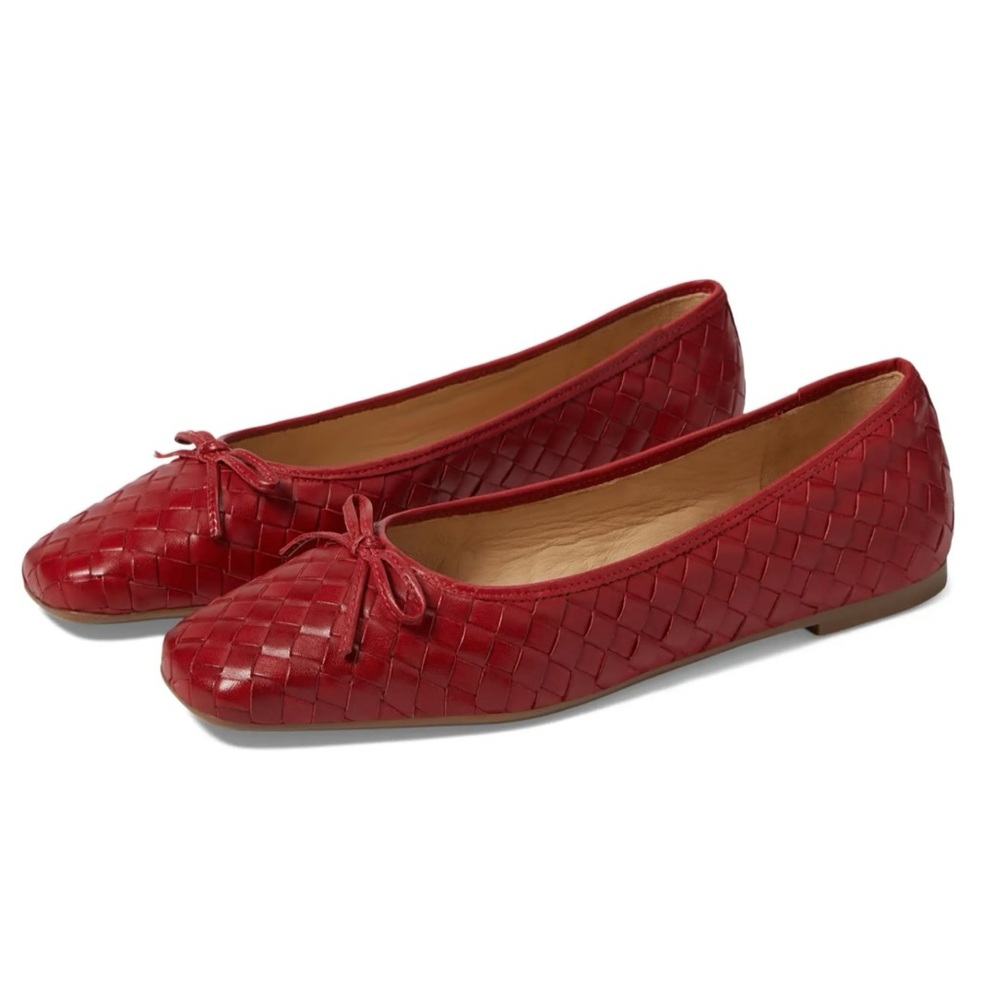 BERNARDO Bottega Veneta Intrecciato Gwynn Woven Red Leather Classic Ballet Flats